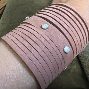 Pink Layered Leather Cuff Bracelet